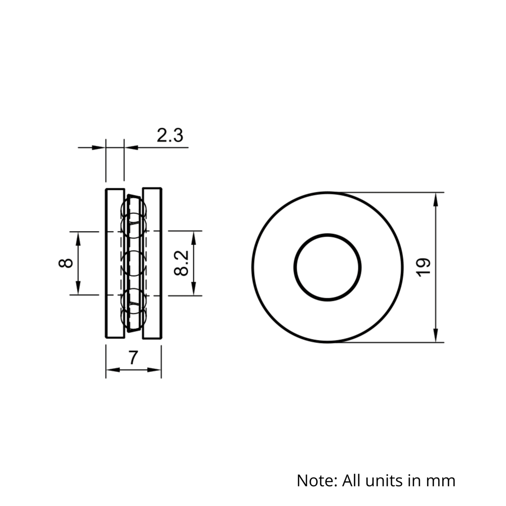 Technical Drawing Of Thrust Bearing - 8mm