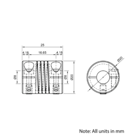 Technical Drawing Of Helical Beam Flexible Shaft Coupling - 8mm - 8mm