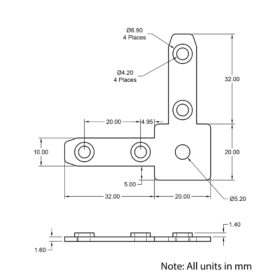 Technical Drawing Of Inner Link Connector - Angle - 90 Degree - With Fixings