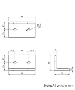 Technical Drawing Of Universal Corner Bracket - 45 Series - 90x45