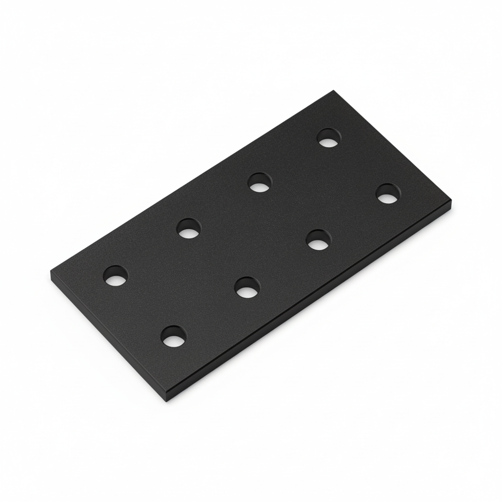 1 x Plate Connector - 8 Hole - Double Slot - 20 Series - Aluminium - Black