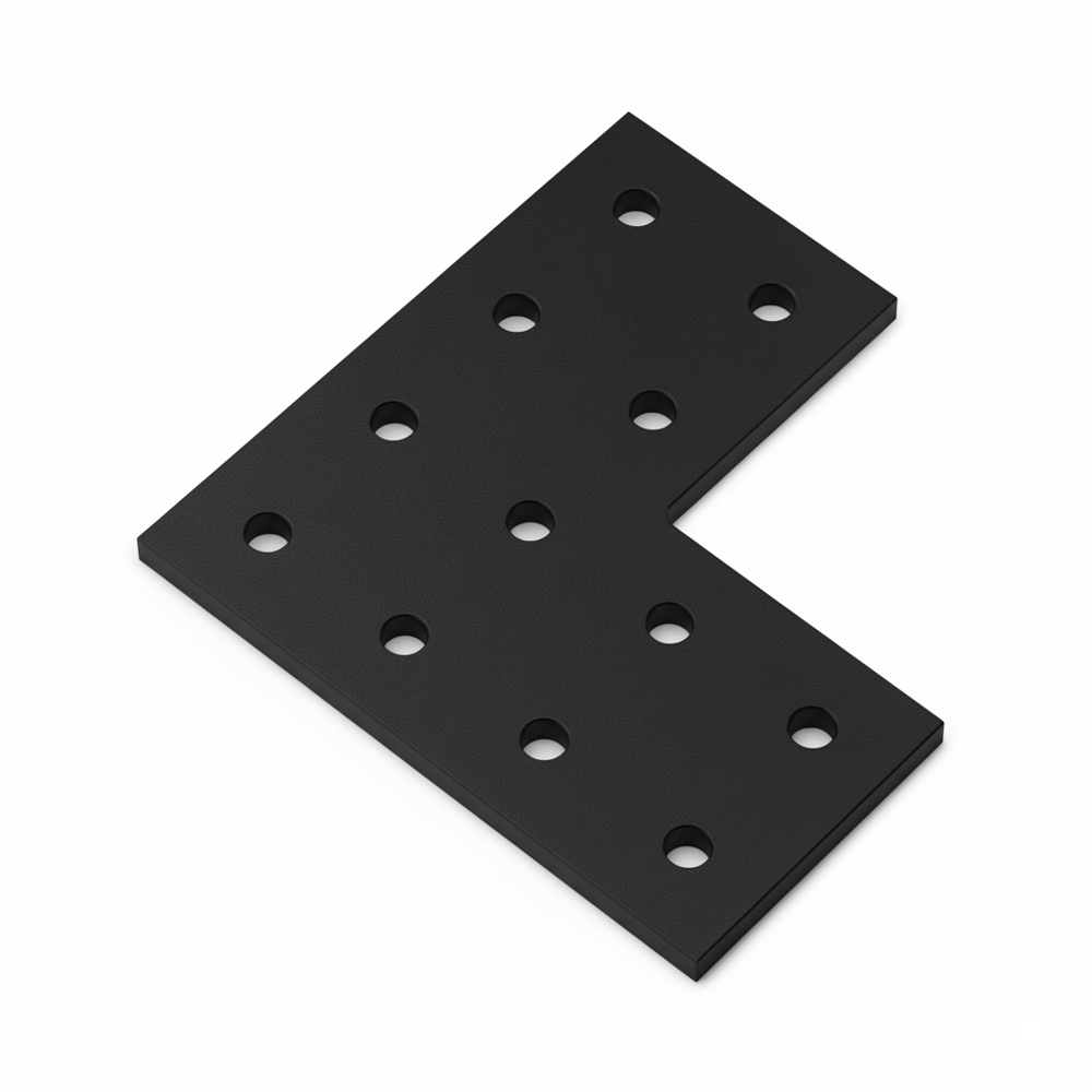 1 x Plate Connector - 90 Degree - Double Slot - 20 Series - Aluminium - Black