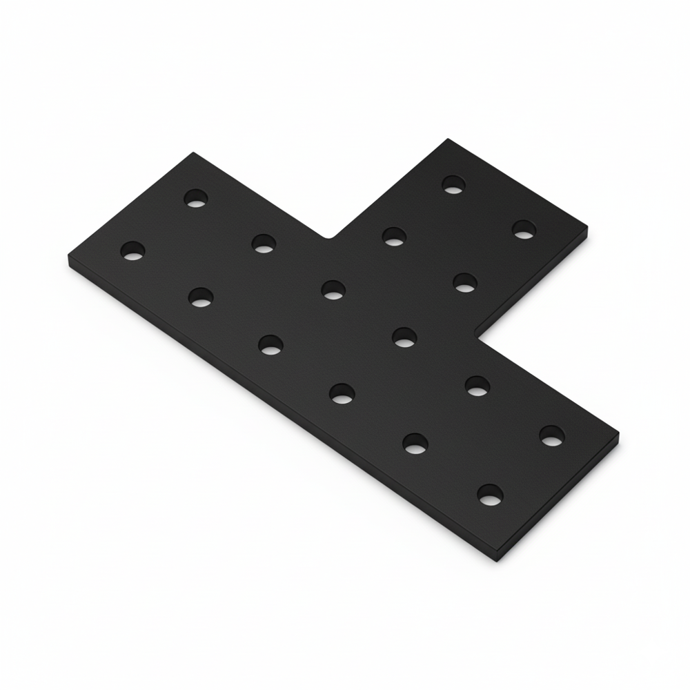 1 x Plate Connector - T - Double Slot - 20 Series - Aluminium - Black