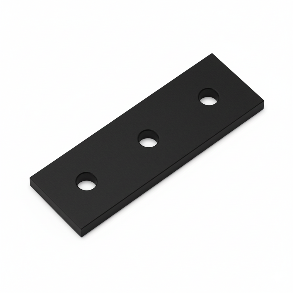 1 x Plate Connector - 3 Hole - Single Slot - 20 Series - Aluminium - Black