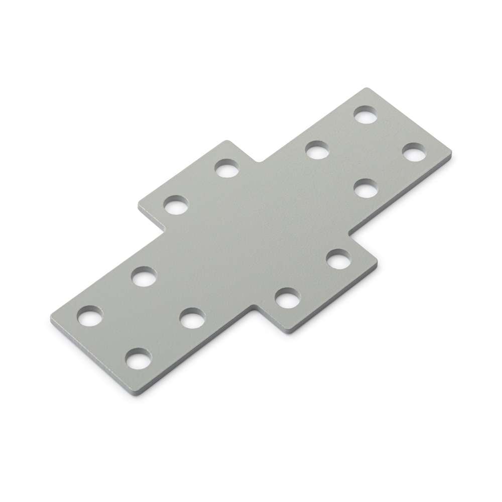 1 x Plate Connector - Cross - Double Slot - 20 Series - Steel - Grey