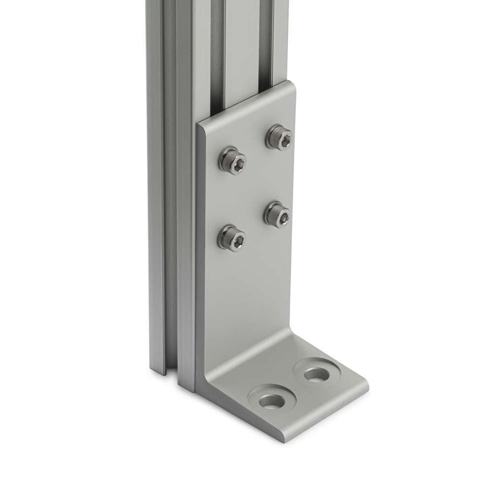 Floor Bracket - 30 Series - Double Slot mounted on aluminium extrusion