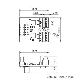 Technical Drawing Of Duet PT100 Daughter Board