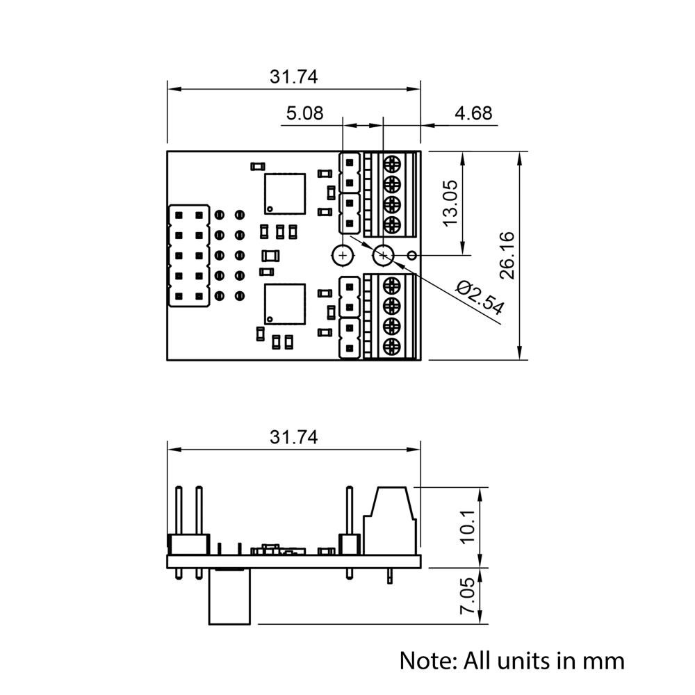 Technical Drawing Of Duet PT100 Daughter Board