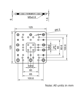 Technical Drawing Of C-Beam Gantry Plate - Extra Large - 125x125mm
