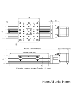 Technical Drawing Of C-Beam Screw Drive Actuator - Compact - 250mm - Black - Gantry Plate - Extra Large