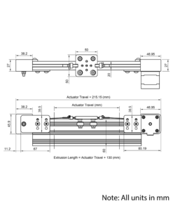 Technical Drawing Of Belt Drive Actuator - NEMA17 - 20x60mm - 1000mm - Silver - V-Slot Gantry Plate - Extra Small