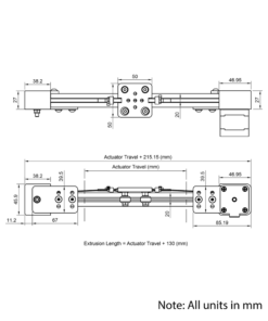 Technical Drawing Of Belt Drive Actuator - NEMA17 - 20x20mm - 250mm - Black - V-Slot Gantry Plate - Extra Small