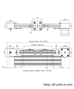 Technical Drawing Of Belt Drive Actuator - NEMA17 - 20x80mm - 250mm - Black - V-Slot Gantry Plate - Extra Small