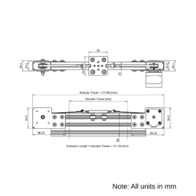 Technical Drawing Of Modular Belt Drive Actuator - 20x60mm - 500mm - Silver - V-Slot Gantry Plate - Extra Small