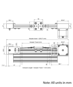 Technical Drawing Of Belt Drive Actuator - NEMA23 - 20x80mm - 1500mm - Silver - V-Slot Gantry Plate - Extra Small