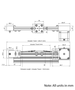 Technical Drawing Of Belt Drive Actuator - NEMA23 - 20x60mm - 3000mm - Black - V-Slot Gantry Plate - Extra Small