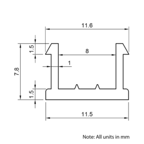 Technical Drawing Of Slot Cover - 40 & 45 Series - Grey - 1000mm