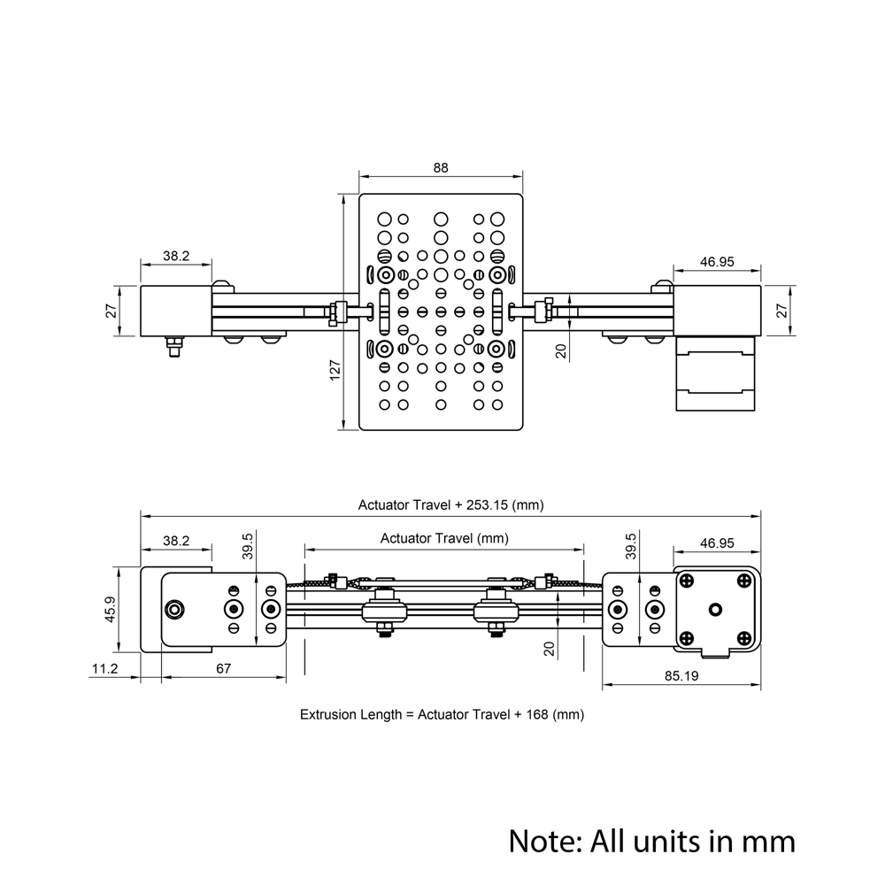 Technical Drawing Of Belt Drive Actuator - NEMA17 - 20x20mm - 2000mm - Silver - V-Slot Gantry Plate - Large