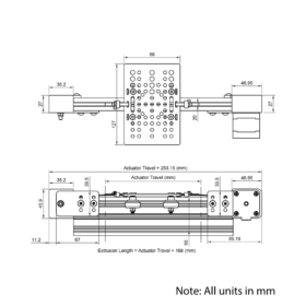 Technical Drawing Of Belt Drive Actuator - NEMA17 - 20x60mm - 3000mm - Black - V-Slot Gantry Plate - Large