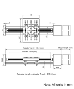 Technical Drawing Of Screw Drive Actuator - NEMA17 - 20x40mm - 250mm - Silver - V-Slot Gantry Plate - Large