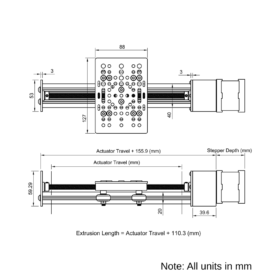 Technical Drawing Of Screw Drive Actuator - NEMA17 - 20x40mm - 500mm - Silver - V-Slot Gantry Plate - Large