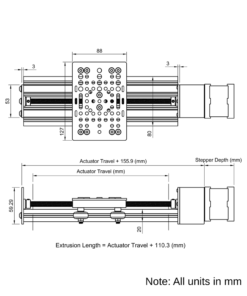 Technical Drawing Of Screw Drive Actuator - NEMA17 - 20x80mm - 250mm - Silver - V-Slot Gantry Plate - Large