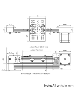 Technical Drawing Of Belt Drive Actuator - NEMA23 - 20x60mm - 3000mm - Silver - V-Slot Gantry Plate - Large