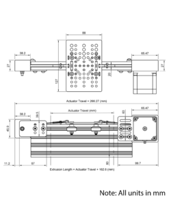 Technical Drawing Of Belt Drive Actuator - NEMA23 - 20x80mm - 1500mm - Silver - V-Slot Gantry Plate - Large
