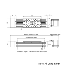 Technical Drawing Of C-Beam Screw Drive Actuator - 250mm - Silver - Gantry Plate - Large