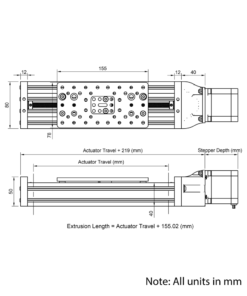 Technical Drawing Of C-Beam Screw Drive Actuator - Compact - 500mm - Black - Gantry Plate - Large