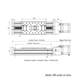 Technical Drawing Of C-Beam Screw Drive Actuator - Compact - 250mm - Black - Gantry Plate - Large