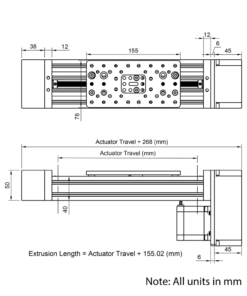 Technical Drawing Of C-Beam Screw Drive Actuator - Rear Mount - 250mm - Black - Gantry Plate - Large