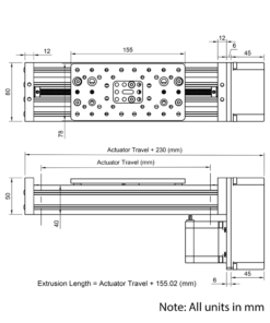 Technical Drawing Of C-Beam Screw Drive Actuator - Compact - Rear Mount - 500mm - Silver - Gantry Plate - Large