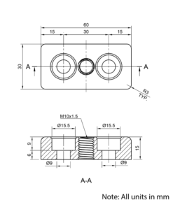 Technical Drawing Of Foot Plate - 30 Series - 30x60 - M10