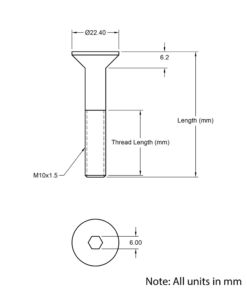 Technical Drawing of Countersunk Bolt - M10 - 20mm