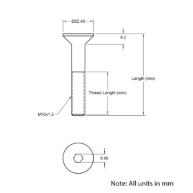Technical Drawing of Countersunk Bolt - M10 - 80mm