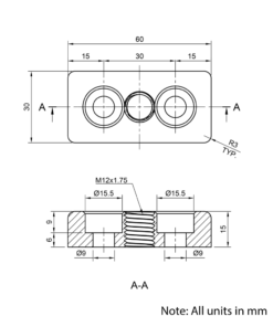 Technical Drawing Of Foot Plate - 30 Series - 30x60 - M12