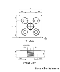 Technical Drawing Of Foot Plate - 20 Series - 40x40 - M12