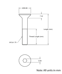 Technical Drawing of Countersunk Bolt - M12 - 40mm