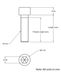 Technical Drawing of Cap Head Bolt - M14 - 30mm