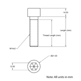Technical Drawing of Cap Head Bolt - M14 - 60mm
