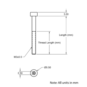 Technical Drawing of Cap Head Bolt - M3 - 40mm
