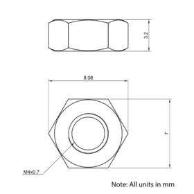 Technical Drawing of Nyloc Nut - M4