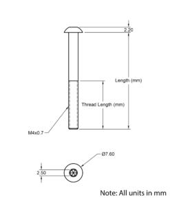 Technical Drawing Of Button Head Bolt - M4 - 30mm
