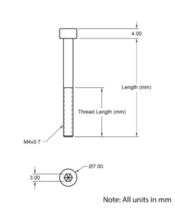 Technical Drawing of Cap Head Bolt - M4 - 5mm