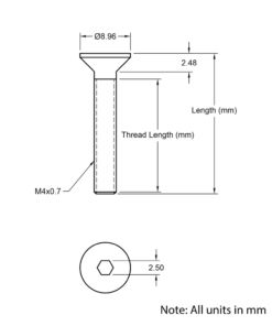 Technical Drawing of Countersunk Bolt - M4 - 6mm