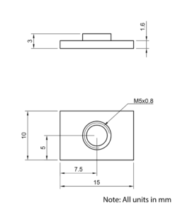 Technical Drawing Of Flat Nut - T/V-Slot - 20 Series - M5