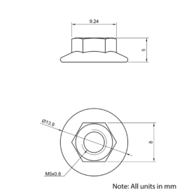 Technical Drawing of Serrated Flanged Hex Nut - M5