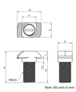 Technical Drawing of Drop In Bolt - T/V-Slot - 20 Series - M5 - 10mm