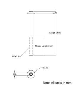 Technical Drawing Of Button Head Bolt - M5 - 50mm